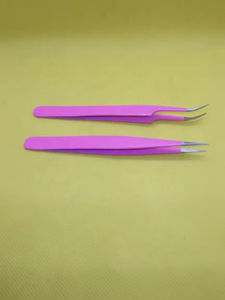 Ensemble de pinces à cils professionnelles de précision faites à la main, roses, en acier inoxydable, applicateur en fibre, courbées et droites, parfaite précision - Product Image 6