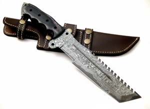 Couteau de survie et de chasse artisanal en acier Damas de qualité industrielle, lame droite, manche en bois coloré, OEM/ODM/OBM. - Product Image 2