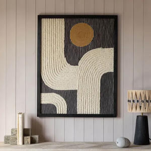 Décoration murale verticale de luxe en jute faite à la main, motif floral Art Déco, pour hall d'hôtel, complexe hôtelier, appartement, décoration intérieure - Product Image 1