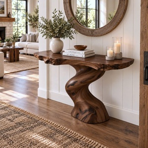 Table console en bois massif à bord naturel, artisanale, rustique, pour entrée, table d'appoint murale - Product Image 5