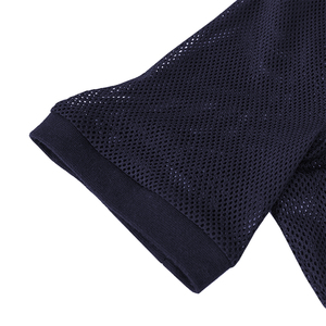 T-shirt en mesh personnalisé pour homme, couleur bleue, manches courtes, épaules tombantes, pour sport, gym, entraînement, musculation, avec option OEM - Product Image 4