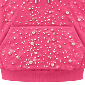 <b>Pink</b> Pearl Beaded Pullover Hoodie Unisex Heavyweight Casual Streetwear <b>Sweatshirt</b> with Drawstring Hood Kangaroo Pocket Fashion - Product Image 6