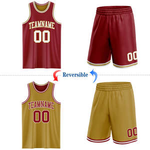Trendy Reversible Basketball Jersey Set Mesh Maroon Gold Team Uniform Sublimation Breathable Men Youth Training Sports Clothing - Product Image 1