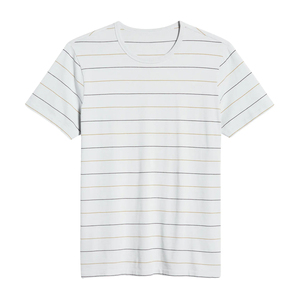 T-shirt à manches courtes rayé en jersey 100% coton pour homme, coupe classique, col rond, haut tricoté décontracté - Product Image 2