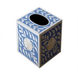 Boîte à mouchoirs artisanale en os incrusté – Pièce décorative moderne en bois écologique pour la maison et le bureau - Product Image 1