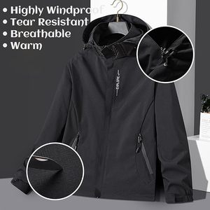 Men's Hooded Waterproof Polyester Windbreaker <b>Jacket</b> Full Sleeve Solid Color Casual Winter Streetwear Lightweight Outerwear - Product Image 3