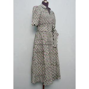 Women's Kangura Eco-friendly 100% Cotton Modern <b>Sweet</b> Floral A-Line Silhouette Midi Dress V-Neck Collar Short Sleeve Button - Product Image 5