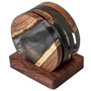 Wholesale Bulk Skill Artisan Eco-Friendly Durable Blank Wood Resin Epoxy <b>Coaster</b> Custom Laser Engraved Logo Pallet Wooden <b>Drink</b> - Product Image 4