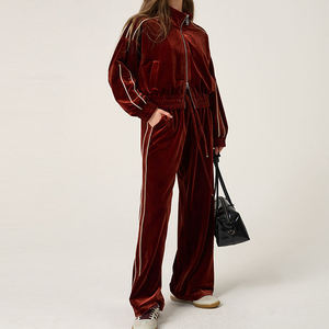 Premium <b>Women</b> Soft Velour Outfit <b>Velvet</b> Track Suit Wholesale Two Piece Hooded <b>Jogger</b> Pants Solid Color Stylish <b>Velvet</b> Track - Product Image 2