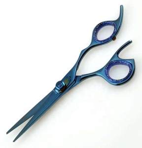 Ciseaux de coiffure professionnels en acier inoxydable de haute qualité, revêtement plasma bleu, lames affûtées, pour salon de coiffure et barbier. - Product Image 1
