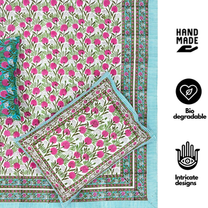 Sábana Plana de Algodón Hecha a Mano en Jaipur, Tamaño King, Estampado a Bloque, 108"x90", Suave, Ecológica, Duradera, 200 Hilos, Lavable a Máquina, Sostenible - Product Image 2