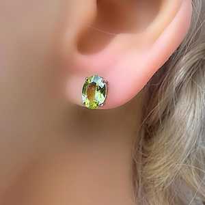 Genuine Peridot Oval Silver <b>Stud</b> Earrings August Birthstone Elegant Green Gemstone Jewelry Gift For Women Minimalist Style - Product Image 4