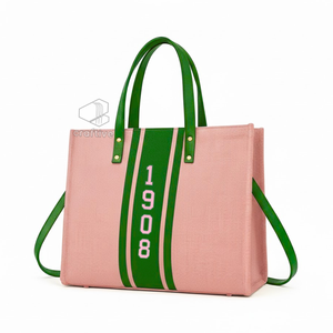 Alpha | Kapa | Alpha Sorority Women's Jute Tote Bag Spacious Shoulder Hand Bag For Work Shopping & Travel Casual Carryall <b>Purse</b> - Product Image 2