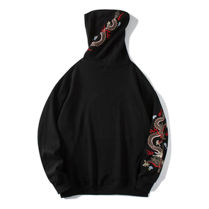 Sweat-shirt à capuche noir pour homme avec broderie de dragon, coupe ample, style chinois, vêtements d'automne - Product Image 2