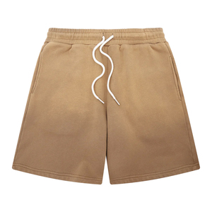 Shorts pour hommes en coton uni avec cordon de serrage, décontractés, respirants, en tissu tricoté, style délavé au soleil - Product Image 1