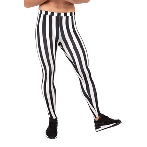 Leggings de sport pour hommes, pantalons de jogging décontractés à séchage rapide, rayés noir et blanc, pour la course, la gym et l'entraînement - Product Image 1