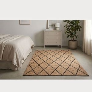 Handwoven Machine Made Cotton <b>Bath</b> Rug Beige Black Diamond Pattern Soft Absorbent Washable Non-Slip <b>Pet</b> Friendly Home Decor OEM - Product Image 1