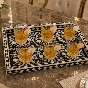 Luxury Mother of Pearl Serving Tray with Coasters | Handmade Decorative Plates & Dishes for Ramadan Eid Home Decor UAE <b>Gift</b> Use - Product Image 3