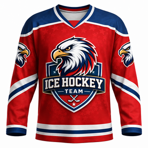 Camiseta Sublimada de Hockey sobre Hielo para Hombre, Manga Larga, Cuello en V, Corte Regular, Ropa Deportiva de Poliéster, Transpirable para Invierno - Product Image 1