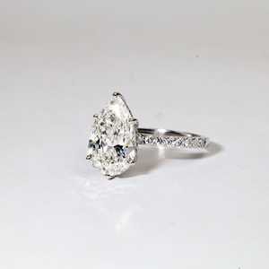 Bague de fiançailles en or massif 10K 14K 18K certifiée IGI, diamant de laboratoire taille poire et taille ronde, couleur E, clarté VVS, pour femme - Product Image 2