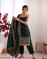 Haut long en soie Fendy de qualité supérieure avec broderie de sequins, entièrement cousu, dentelle fantaisie sur quatre côtés, traditionnel pour femme, séchage rapide, infroissable