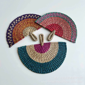 Premium Patterned Seagrass Handfan Refined Wedding Gift Natural Fiber <b>Folding</b> Accessory Vietnam Handmade Party Artistic <b>Fan</b> - Product Image 3