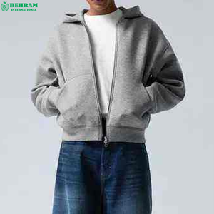 Sweat à capuche zippé unisexe en molleton 100 % coton coupe droite pour homme, avec épaules tombantes et fermeture éclair, idéal pour l'hiver - Product Image 2