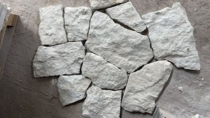 Mur en pierre calcaire blanche empilée aléatoire, revêtement mural en pierre naturelle à pavé irrégulier, mur décoratif extérieur en pierre de roche sèche, pierre de parement - Product Image 5