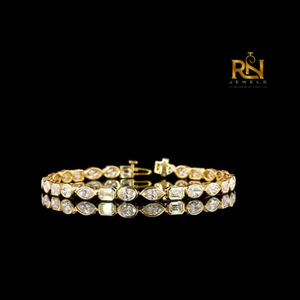 Pulsera de Eternidad con Diamantes Cultivados en Laboratorio de Corte Oval, Marquesa y Esmeralda, con Eslabones de Múltiples Formas, Oro Sólido de 9K, 14K, 18K, Fino - Product Image 1