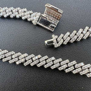 Bracelet micro-encastré en moissanite style Miami Cuban Link, coupe brillante ronde, en argent, style hip-hop, bijoux de luxe glacés - Product Image 3