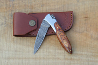 Navaja Plegable de Acero de Damasco con Mango de Madera, Personalizable con Etiqueta Privada, para Caza y Camping al Aire Libre, Dureza 58HRC