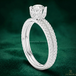 Anillo de Compromiso y Matrimonio de Oro Blanco de 9KT, 10KT, 14KT y 18KT con Moissanita Redonda Brillante Certificada por IGI, con Doble Pavé - Product Image 4