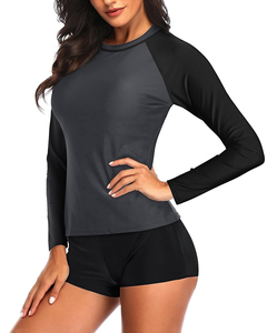 Maillot de bain Rash Guard pour femmes, manches longues, deux pièces, protection UV, haut de maillot de bain, short de bain, logo personnalisé, prix abordable - Product Image 4