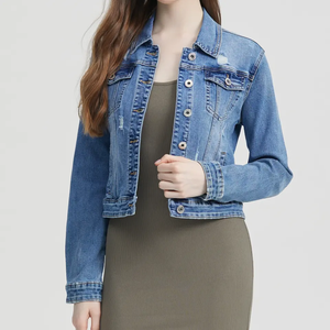 <b>Custom</b> <b>Denim</b> Jeans <b>Jacket</b> Coat Cropped Women Jean <b>Jackets</b> Distressed Short <b>Denim</b> <b>Jacket</b> for Women - Product Image 1