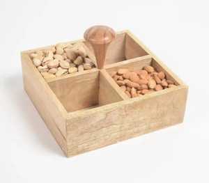 Premium 6 Compartment Wooden Dry Fruit <b>Tray</b> with Clear Lid and Gold Handle Large Capacity Nut <b>Snack</b> Organizer Serving Platter - Product Image 2