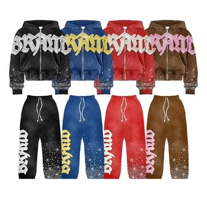 Men's Hooded Sweatshirt <b>Set</b> Digital Printing Letter Pattern Casual Autumn Wear 100% Polyester <b>Knitted</b> Fabric - Product Image 1