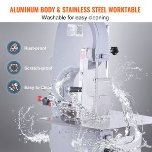 Sierra de cinta eléctrica comercial de 1500W para carne, máquina de cortar huesos de acero inoxidable para encimera, mesa de trabajo de 19.3 x 15 pulgadas, cortadora de carne tipo tazón - Product Image 4