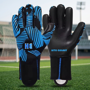 Custom Design Blue and black Neoprene Soccer Full Finger Goalkeeper <b>Gloves</b> 4mm German Latex Sillicon Inject Elastic strap - Product Image 5