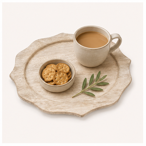 Plato de Madera Decorativo Hecho a Mano con Borde Festoneado, de Madera de Mango Blanqueada, para Eventos de Boda y Decoración de Mesa - Product Image 4
