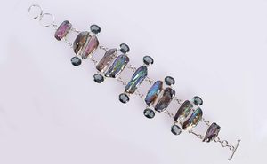 Natural Abalone <b>Shell</b> & Iolite Gemstone 925 Solid Sterling Silver <b>Bracelet</b> Designer Women's Fine Jewelry From India New Arrival - Product Image 2