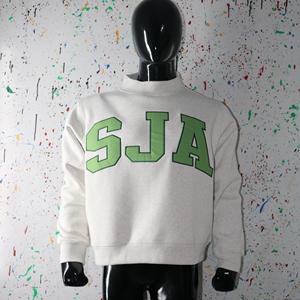 Sudadera SJA ASH GREY con cuello alto, 100% algodón, con apliques bordados VERDES, cuello ancho, URBAN PRODUCTIONS - Product Image 2