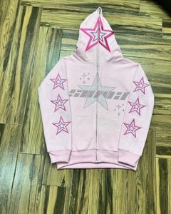 Custom Manufacturer Embroidery Hoodie <b>Rhinestone</b> <b>Jacket</b> Acid Wash Vintage Washed Men Fleece Streetwear Hoodie - Product Image 1