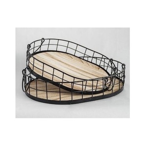 Handmade <b>Wire</b> And Wooden Serving Tray With Metal Frame And Solid Wood Base For Stylish Home And Restaurant Use - Product Image 1