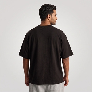 Camiseta de Manga Corta para Hombre, Cuello Redondo, Corte Holgado, Panel Dividido Negro y Beige, Detalle de Costura, Mezcla de Algodón Suave, Estilo Urbano, Ecológica - Product Image 6