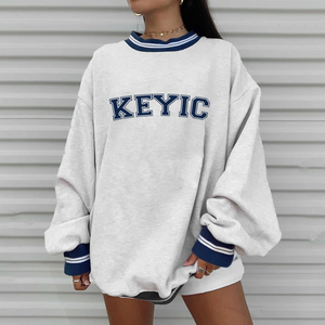 Custom logo Screen Print Cotton Striped Rib Pullover Oversized Hooded Sweatshirt <b>Top</b> Leisure Hoodies <b>Women</b> Crew Neck Sweatshirt - Product Image 1