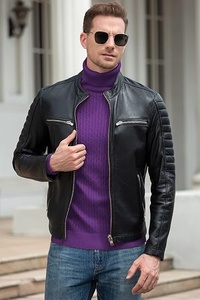 Pull à col roulé en polyester noir uni pour homme, tricoté, avec propriétés anti-rétrécissement et respirantes, manches longues, pour le printemps - Product Image 4