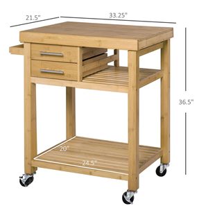 Carrello da Cucina Moderno ed Ecologico in Bambù con 2 Cassetti e Ripiani Aperti su Ruote per Maggiore Durabilità - Product Image 3