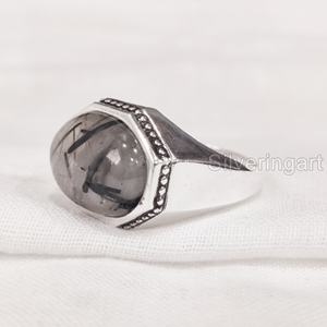 Grossiste Bague pour homme Bague en argent sterling 925 faite à la main en pierre précieuse rutile noire naturelle Toutes tailles - Product Image 2