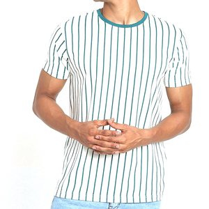 Camiseta Blanca a Rayas para Hombre, Corte Ajustado, Cuello Redondo, Manga Corta, Informal, de Algodón, Personalizable, Fabricación al por Mayor - Product Image 1