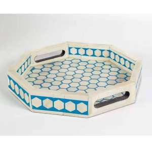 Hot Selling Handcrafted Hexagonal Bone Inlay Serving Tray 30x30x5CM Cream & Grey Breakfast <b>Table</b> Top Decorative Wholesale Price - Product Image 2